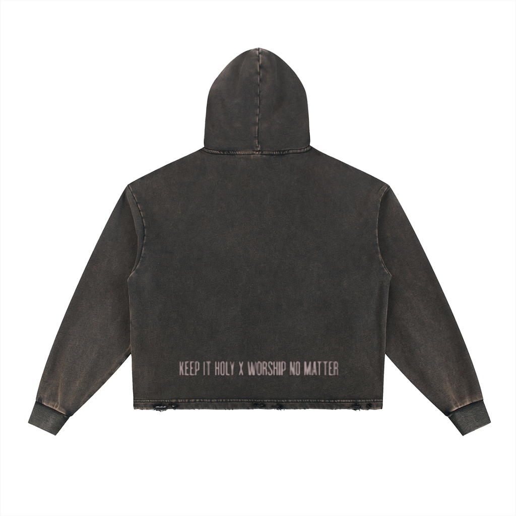 Vintage Frayed-Hem Hoodie